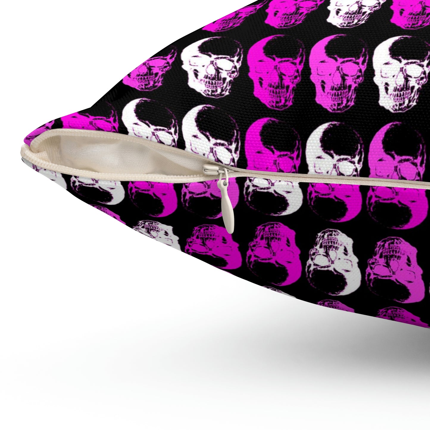 Pink Purple White Skulls Grid Spun Polyester Square Pillow