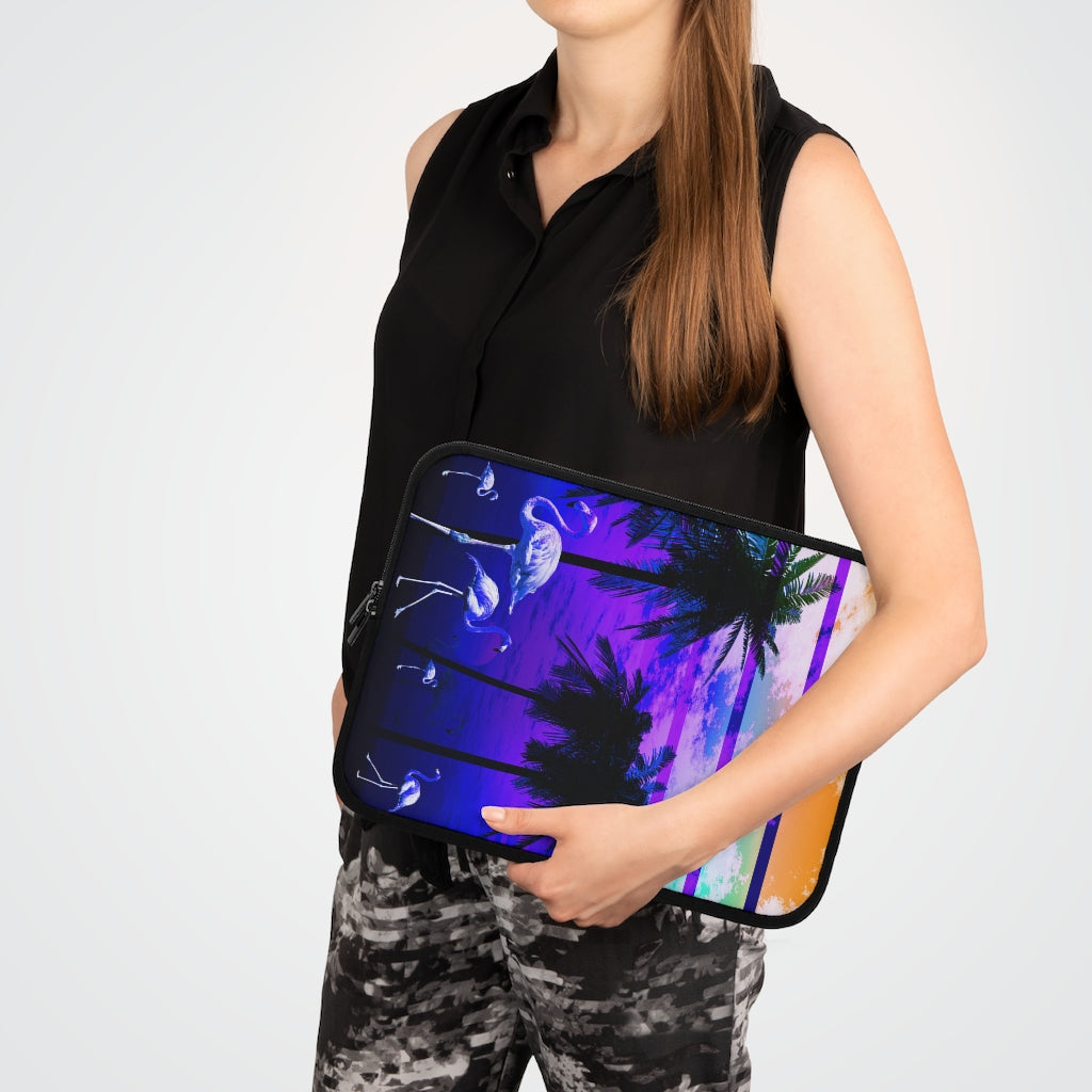 Getrott Blue Beach Sunset Flamingos Laptop Sleeve-Laptop Sleeve-Geotrott