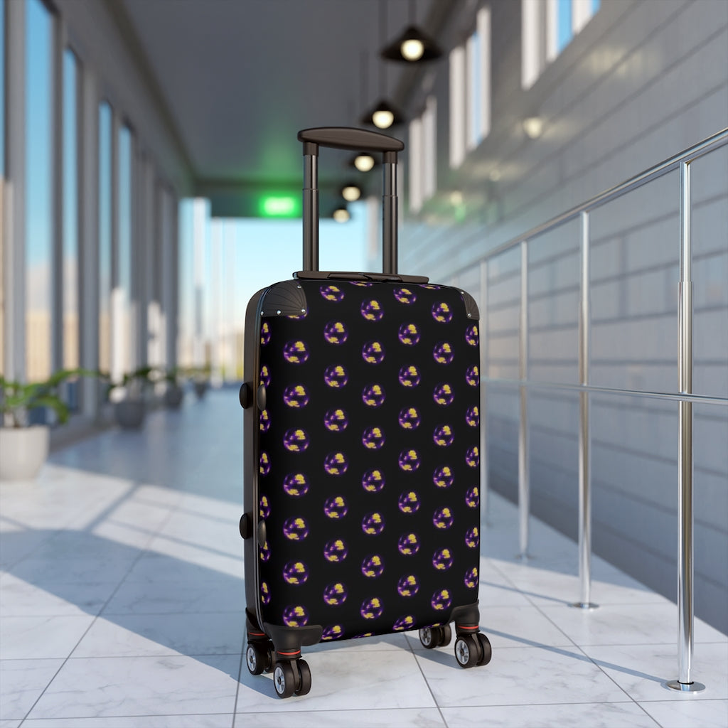 Geotrott Copy Of Disco Balls Purple Pattern Black Cabin Suitcase Extended Storage Adjustable Telescopic Handle Double Wheeled Polycarbonate Hard-Shell Built-In Lock
