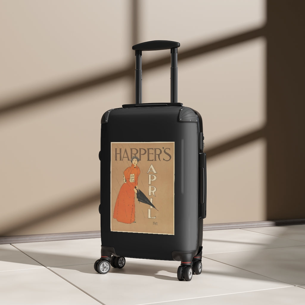 Getrott Harpers April World Classic Poster Black Cabin Suitcase Extended Storage Adjustable Telescopic Handle Double wheeled Polycarbonate Hard-shell Built-in Lock-Bags-Geotrott