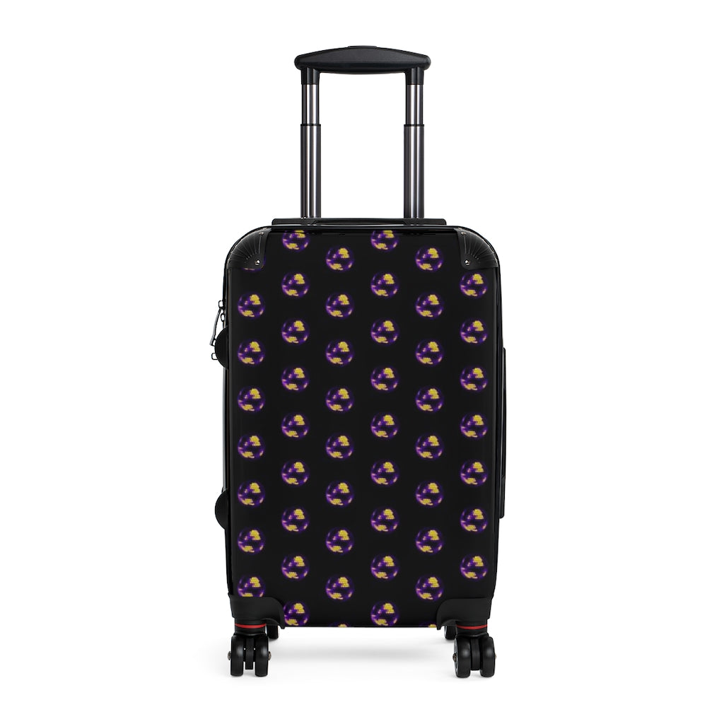 Geotrott Copy Of Disco Balls Purple Pattern Black Cabin Suitcase Extended Storage Adjustable Telescopic Handle Double Wheeled Polycarbonate Hard-Shell Built-In Lock