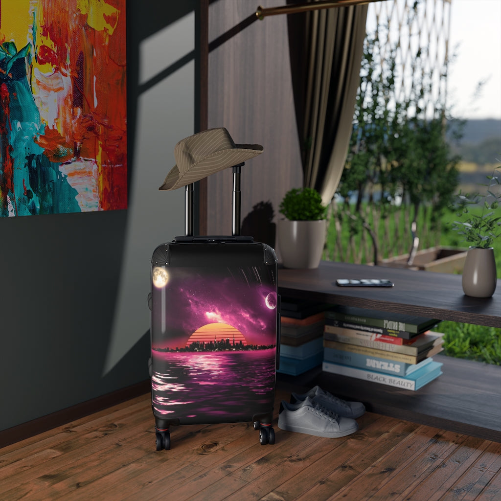 Getrott Space City Sunset Violet Black Cabin Luggage Extended Storage Adjustable Telescopic Handle Double wheeled Polycarbonate Hard-shell Built-in Lock-Bags-Geotrott