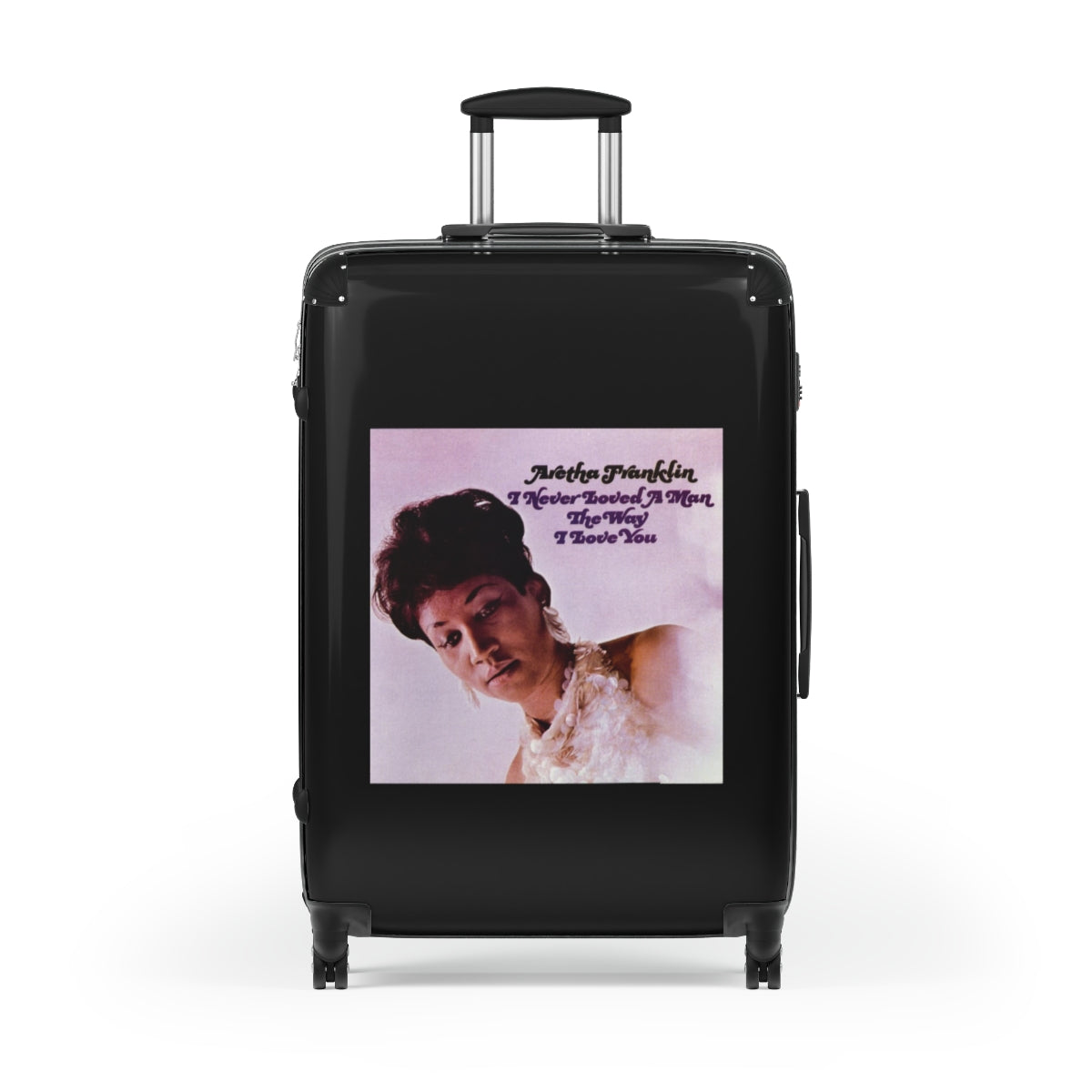 Geotrott Aretha Franklyn I Never Loved A Man The Way That I Love You Black Cabin Suitcase Extended Storage Adjustable Telescopic Handle Double Wheeled Polycarbonate Hard Shell Built In Lock