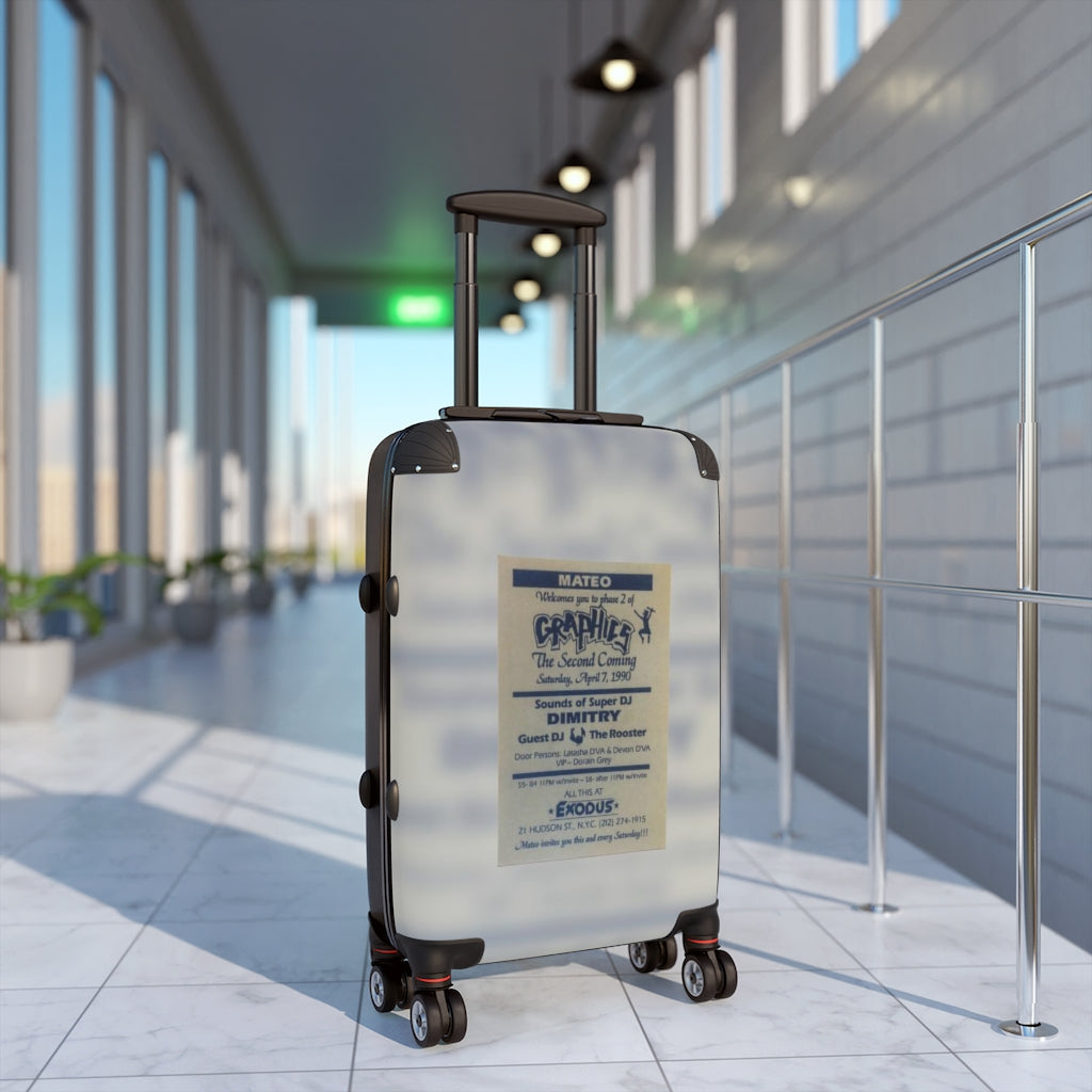 Geotrott Club Exodus 1990 Nyc Graphics The Second Coming Super Dj Dimitry Dj The Rooster Mateo Flyer Cabin Suitcase Extended Storage Adjustable Telescopic Handle Double Wheeled Polycarbonate Hard-Shell Built-In Lock