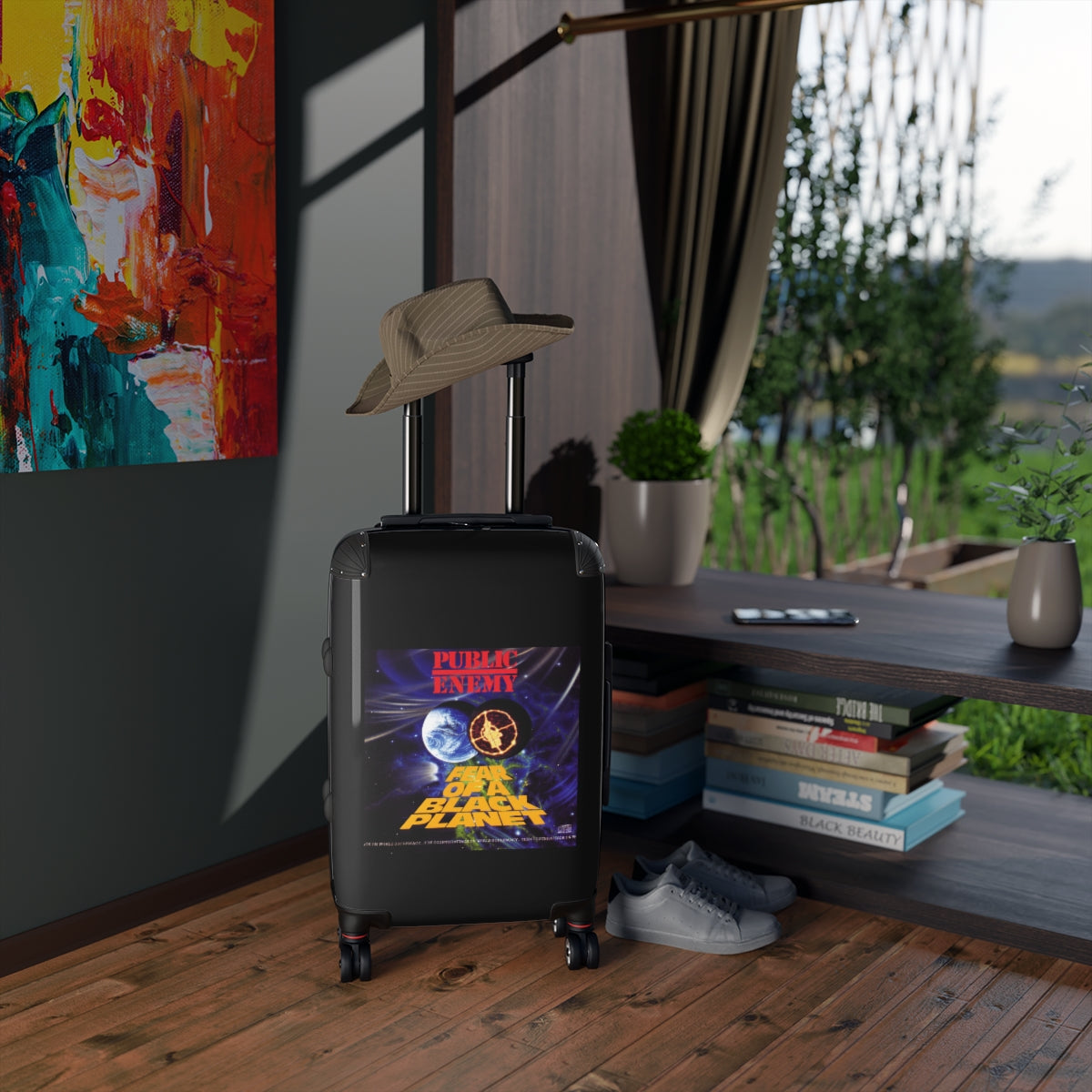 Geotrott Public Enemy Fear Of A Black Planet 1990 Black Cabin Suitcase Extended Storage Adjustable Telescopic Handle Double Wheeled Polycarbonate Hard Shell Built In Lock