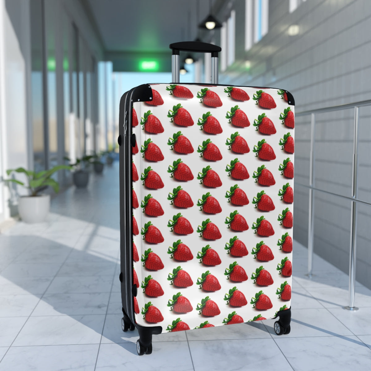 Geotrott Strawberry Fruit Pattern Cabin Suitcase Extended Storage Adjustable Telescopic Handle Double Wheeled Polycarbonate Hard-Shell Built-In Lock