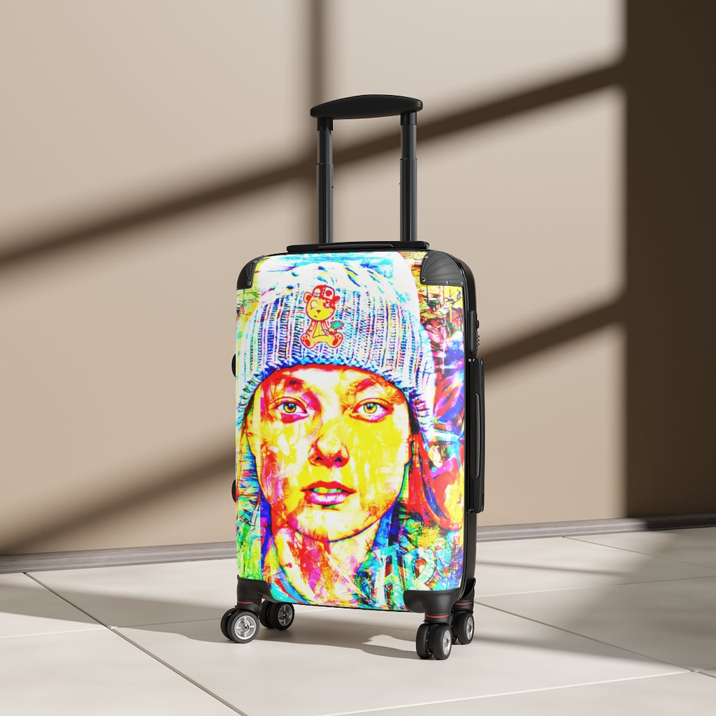 Geotrott Sophia Face Graffiti Art Cabin Suitcase Extended Storage Adjustable Telescopic Handle Double Wheeled Polycarbonate Hard-Shell Built-In Lock
