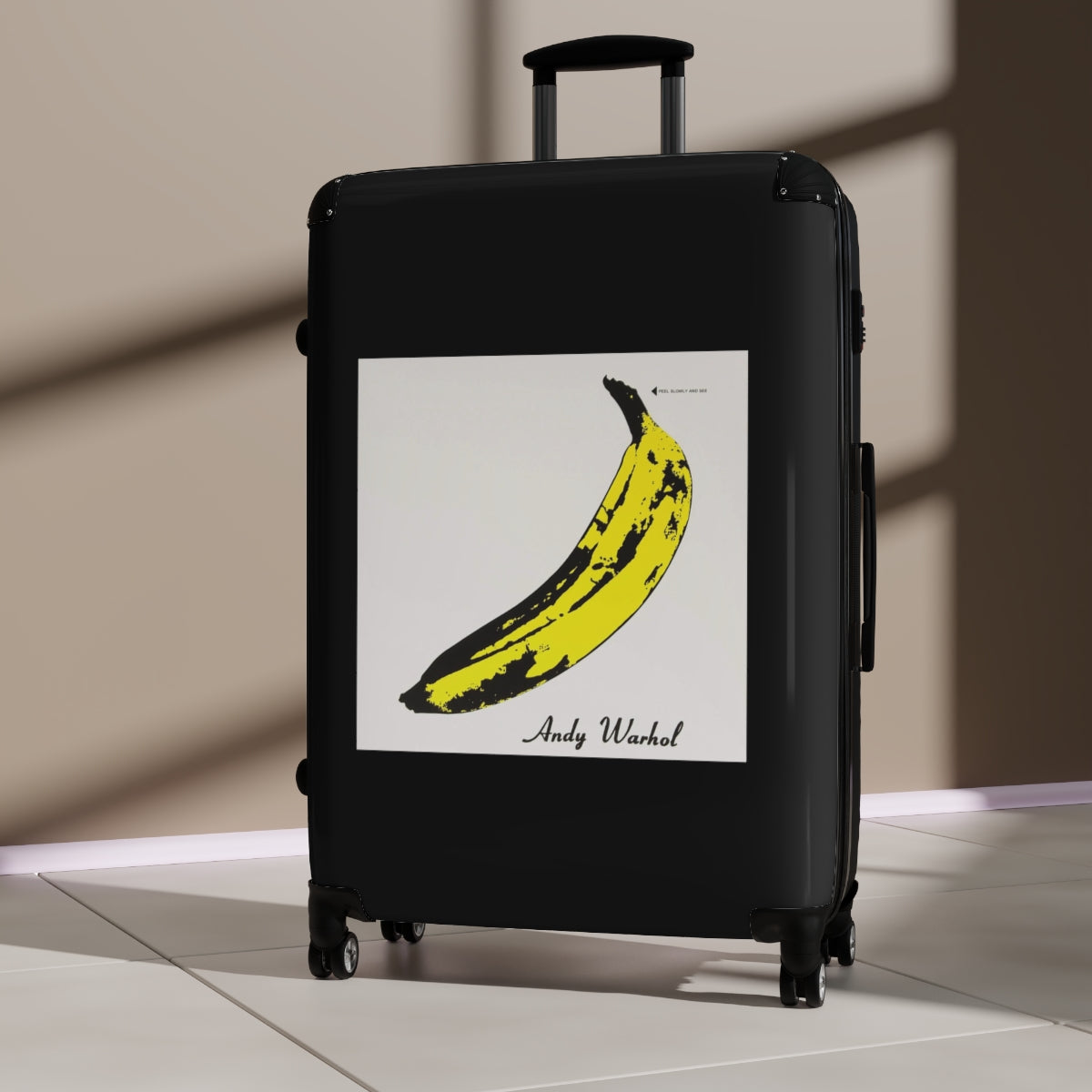 Geotrott The Velvet Underground & Nico 1967 Album Cover Black Cabin Suitcase Extended Storage Adjustable Telescopic Handle Double Wheeled Polycarbonate Hard Shell Built In Lock