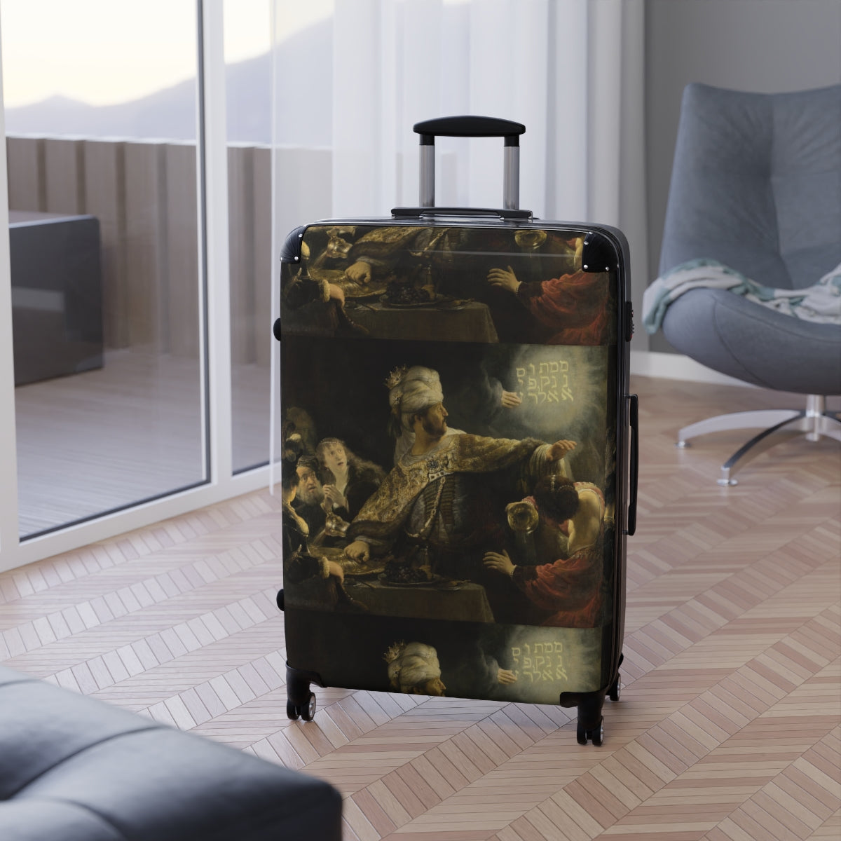 Getrott Belshazzars Feast by Rembrandt Black Cabin Suitcase Extended Storage Adjustable Telescopic Handle Double wheeled Polycarbonate Hard-shell Built-in Lock-Bags-Geotrott