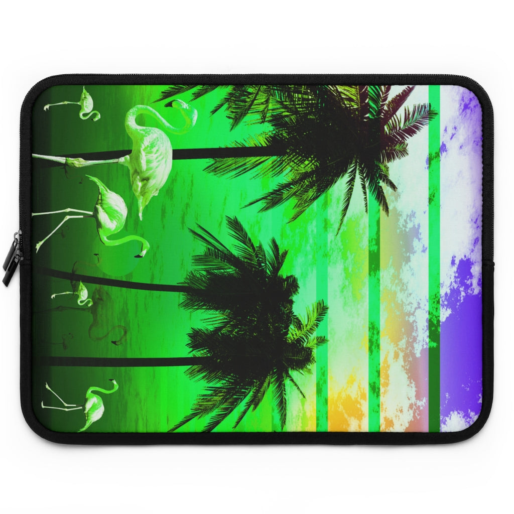 Getrott Green Beach Sunset Flamingos Laptop Sleeve-Laptop Sleeve-Geotrott
