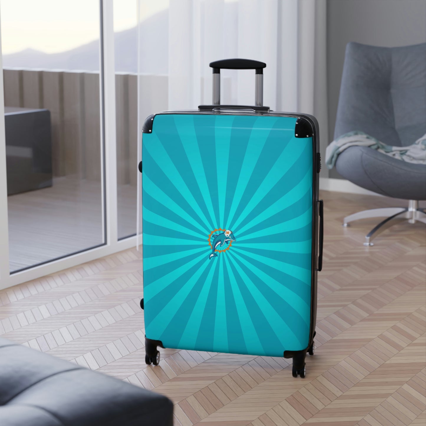 Geotrott Miami Dolphins National Football League Nfl Team Logo Cabin Suitcase Rolling Luggage Checking Bag