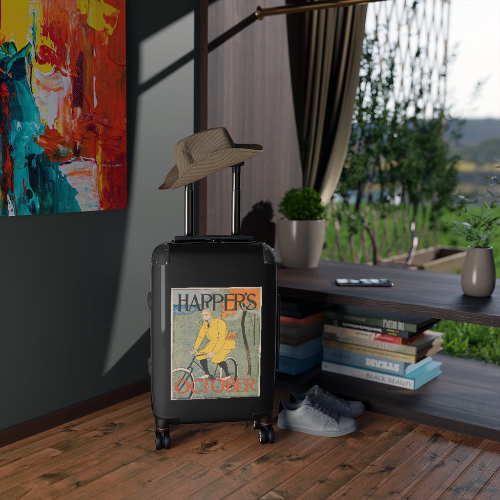 Getrott Harpers October World Classic Poster Man in Bycicle Cabin Suitcase Extended Storage Adjustable Telescopic Handle Double wheeled Polycarbonate Hard-shell Built-in Lock-Bags-Geotrott