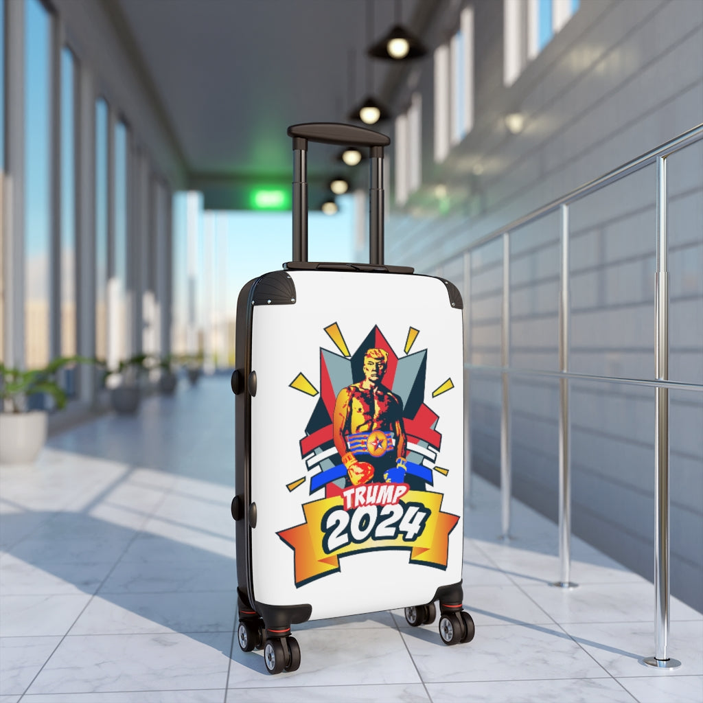 Getrott Trump Rocky Balboa Poster White Cabin Luggage Inner Pockets Extended Storage Adjustable Telescopic Handle Inner Pockets Double wheeled Polycarbonate Hard-shell Built-in Lock