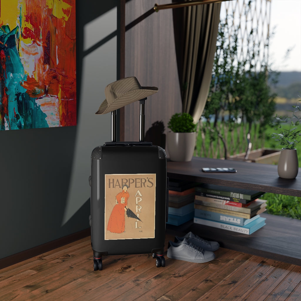 Getrott Harpers April World Classic Poster Black Cabin Suitcase Extended Storage Adjustable Telescopic Handle Double wheeled Polycarbonate Hard-shell Built-in Lock-Bags-Geotrott