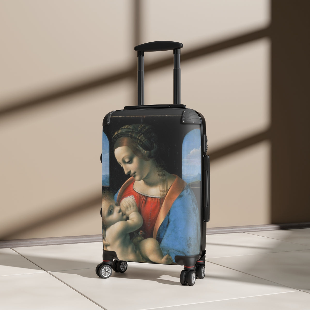 Getrott The Madonna Litta by Leonardo Da Vinci Black Cabin Suitcase Extended Storage Adjustable Telescopic Handle Double wheeled Polycarbonate Hard-shell Built-in Lock-Bags-Geotrott