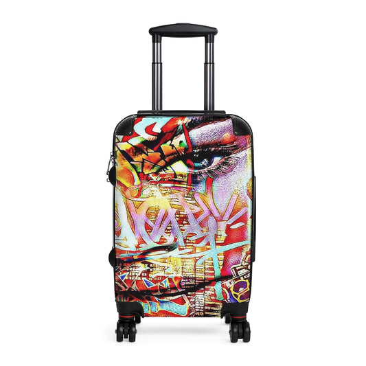 Geotrott Eddy Bogaert Graffiti Art Girl Face 3 Cabin Suitcase Extended Storage Adjustable Telescopic Handle Double Wheeled Polycarbonate Hard-Shell Built-In Lock