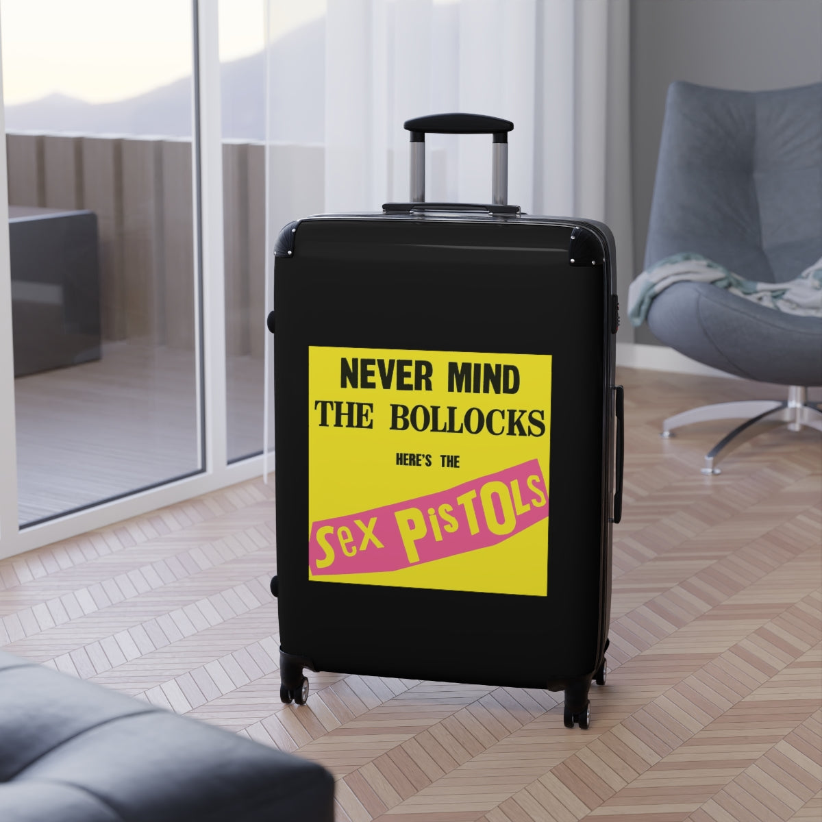 Geotrott Sex Pistols Never Mind The Bollocks 1977 Black Cabin Suitcase Extended Storage Adjustable Telescopic Handle Double Wheeled Polycarbonate Hard Shell Built In Lock