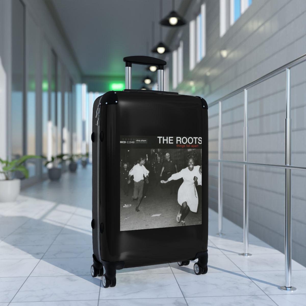 Geotrott The Roots Things Fall Apart 1999 Black Cabin Suitcase Extended Storage Adjustable Telescopic Handle Double Wheeled Polycarbonate Hard Shell Built In Lock