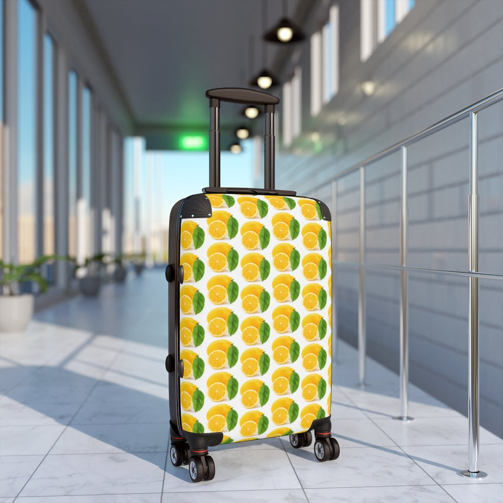 Getrott Lemons Fruit Print Pattern Cabin Suitcase Extended Storage Adjustable Telescopic Handle Double wheeled Polycarbonate Hard-shell Built-in Lock-Bags-Geotrott