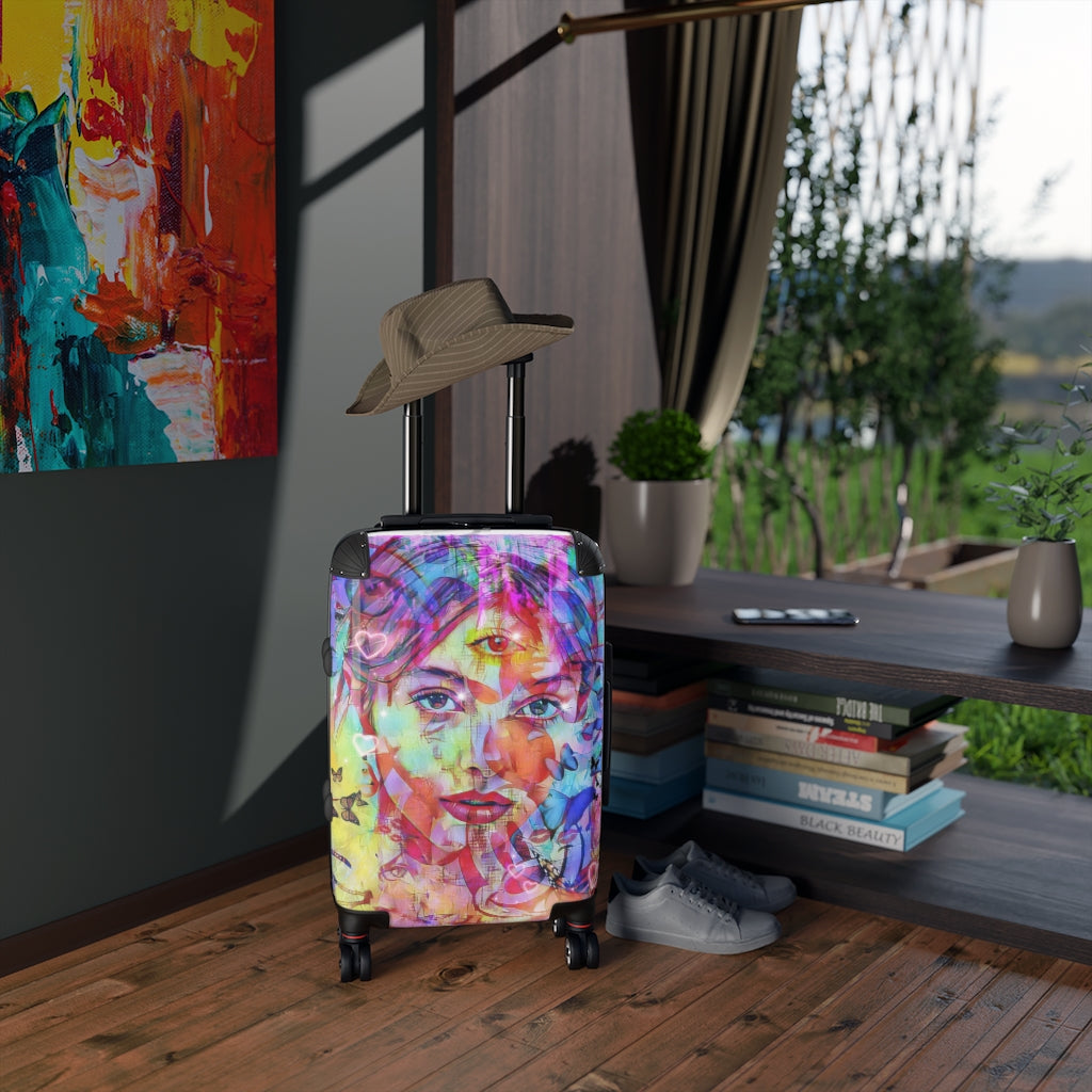 Geotrott Indian Princes Third Eye Graffiti Cabin Suitcase Extended Storage Adjustable Telescopic Handle Double Wheeled Polycarbonate Hard-Shell Built-In Lock