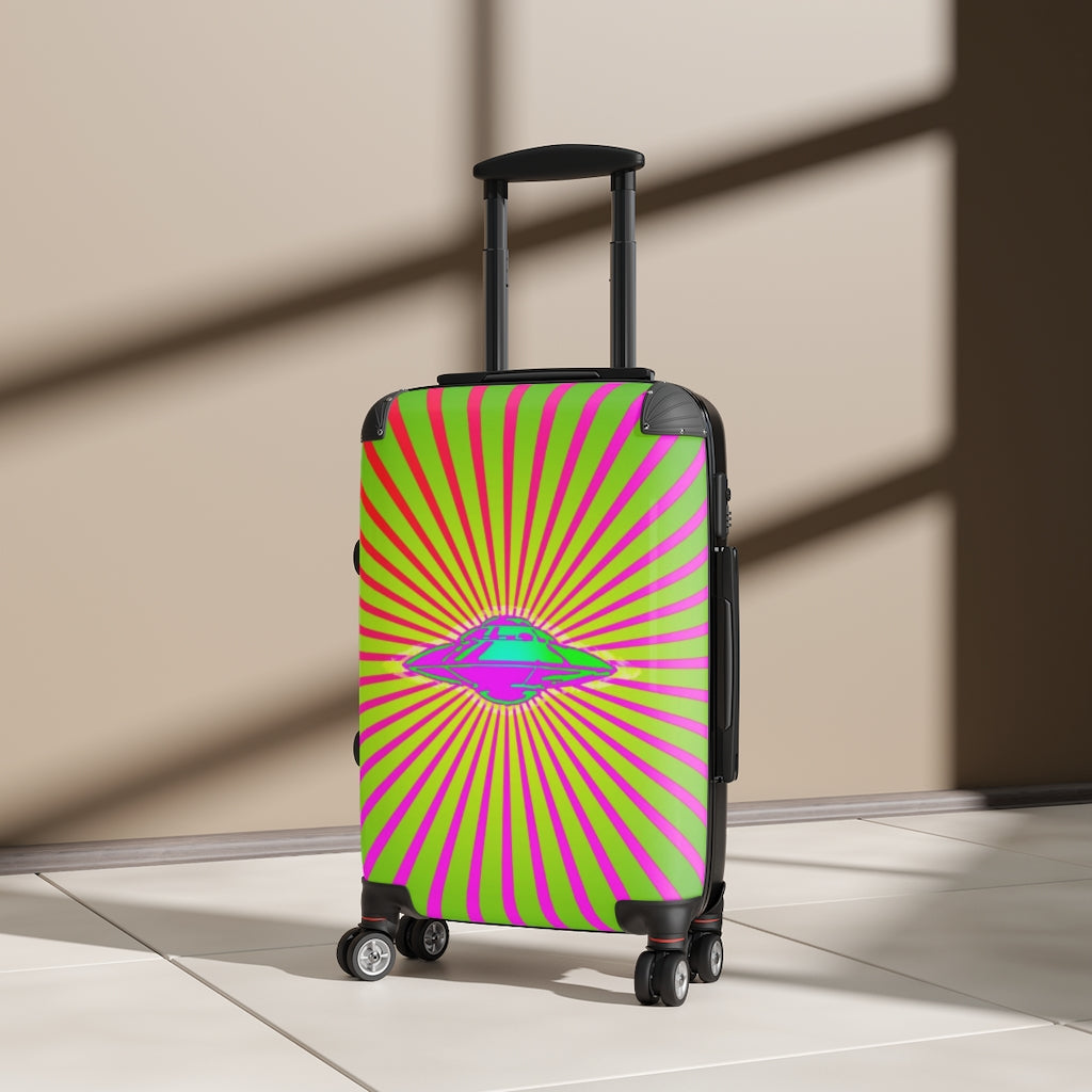 Geotrott Flying Saucer Ufo Alien Yellow Pink Cabin Suitcases Extended Storage Adjustable Telescopic Handle Double Wheeled Polycarbonate Hard-Shell Built-In Lock