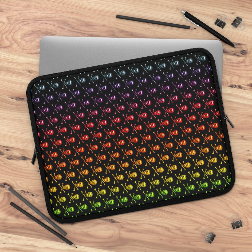 Getrott Raibow Skull and Bones Pattern Black Laptop Sleeve-Laptop Sleeve-Geotrott