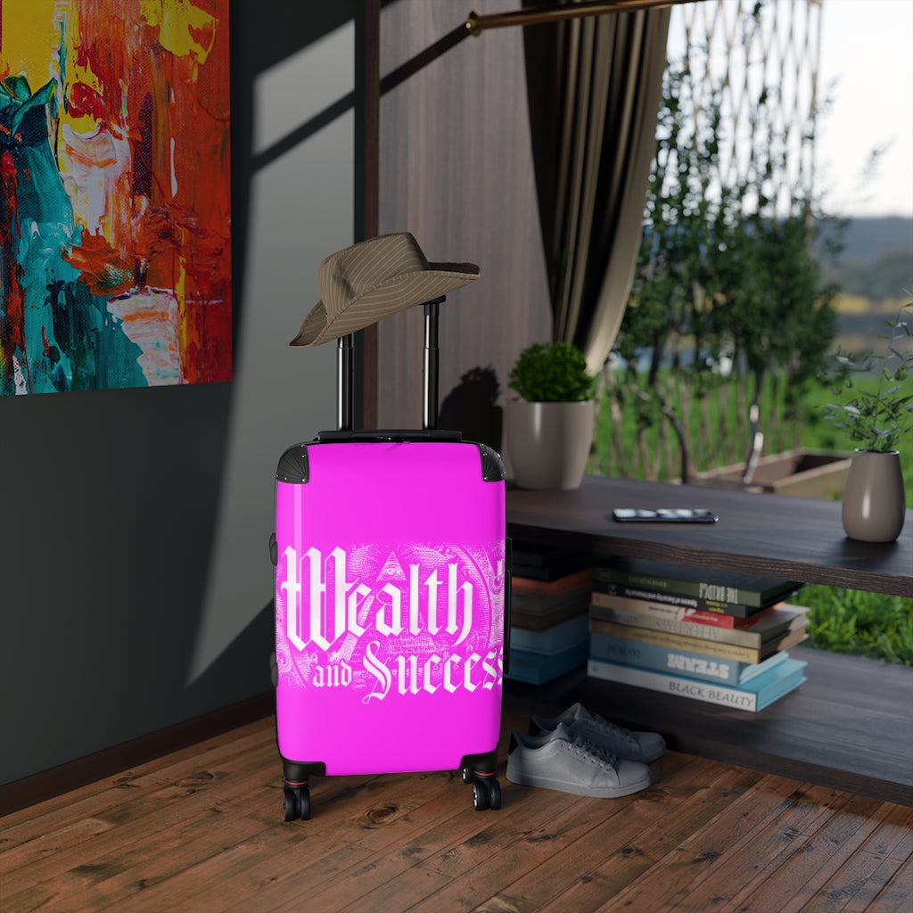 Getrott Pink Wealth And Success Mesage Pink Cabin Suitcase Extended Storage Adjustable Telescopic Handle Double wheeled Polycarbonate Hard-shell Built-in Lock-Bags-Geotrott