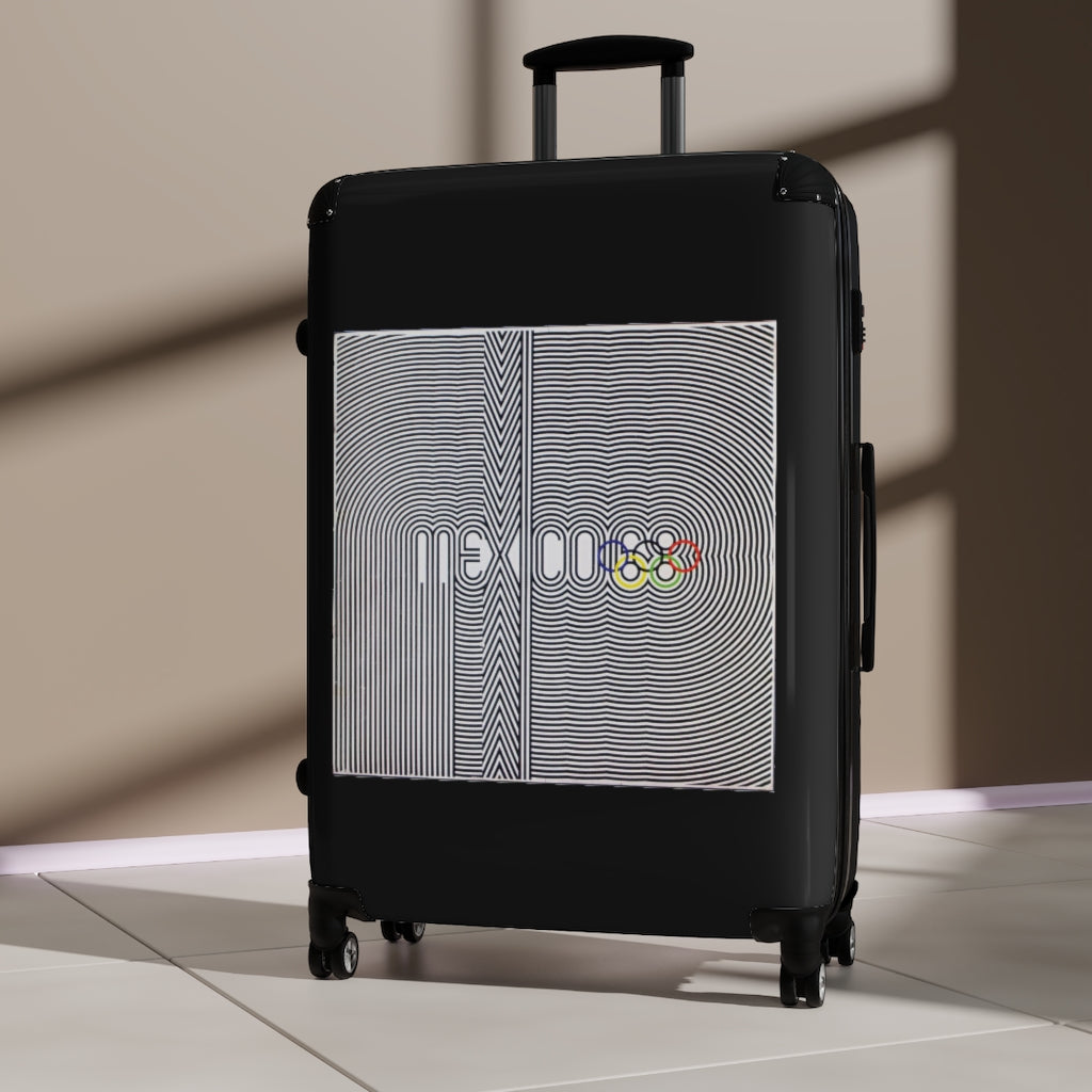 Getrott Mexico Olympics 1983 World Classic Poster Black Cabin Suitcase Inner Pockets Extended Storage Adjustable Telescopic Handle Inner Pockets Double wheeled Polycarbonate Hard-shell Built-in Lock