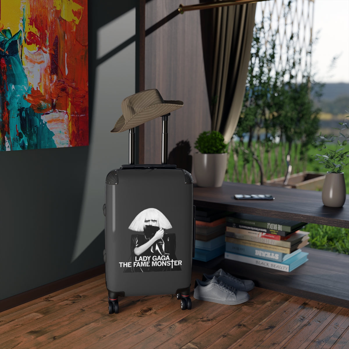 Getrott Lady Gaga The Fame Monster Black Cabin Suitcase Extended Storage Adjustable Telescopic Handle Double wheeled Polycarbonate Hard-shell Built-in Lock-Bags-Geotrott