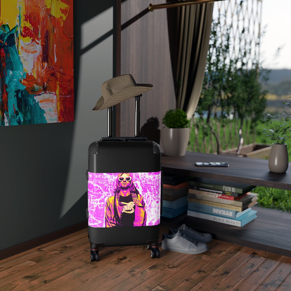 Getrott Nirvana Pink Graffiti Kurt Cobain Punk Cabin Suitcase Extended Storage Adjustable Telescopic Handle Double wheeled Polycarbonate Hard-shell Built-in Lock-Bags-Geotrott