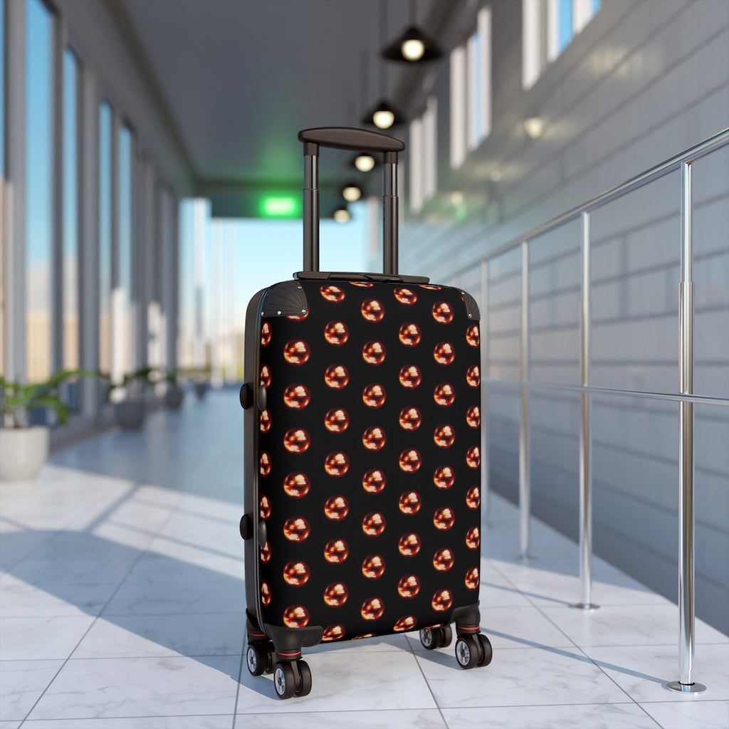 Geotrott Disco Balls Orange Pattern Black Cabin Suitcase Extended Storage Adjustable Telescopic Handle Double Wheeled Polycarbonate Hard-Shell Built-In Lock