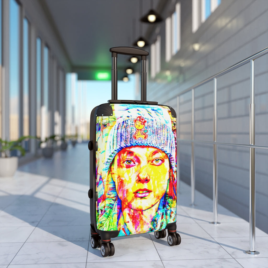 Geotrott Sophia Face Graffiti Art Cabin Suitcase Extended Storage Adjustable Telescopic Handle Double Wheeled Polycarbonate Hard-Shell Built-In Lock