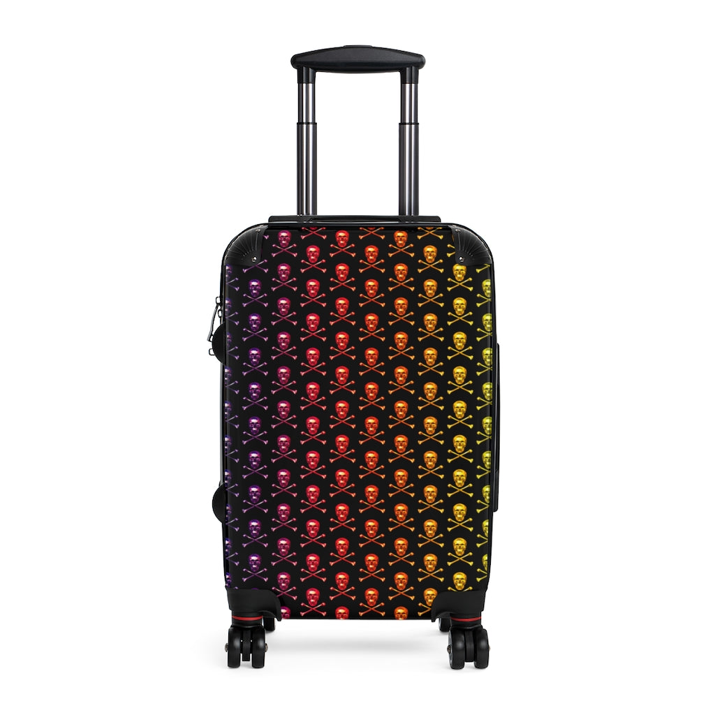 Geotrott Rainbow Colors Skull & Bones Pattern Black Cabbin Luggage Carry-On Travel Check Luggage 4-Wheel Spinner Suitcase Bag Multiple Colors And Sizes