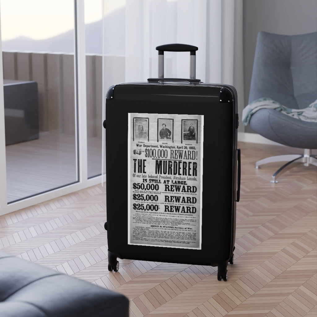 Getrott War Department Washington April 20th 1865 100,000 Reward The Murdered of Abraham Lincoln World Classic Poster Black Cabin Suitcase Carry-On Travel Check Luggage 4-Wheel Spinner Suitcase Bag Multiple Colors and Sizes-Bags-Geotrott