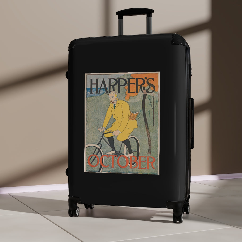 Getrott Harpers October World Classic Poster Man in Bycicle Cabin Suitcase Extended Storage Adjustable Telescopic Handle Double wheeled Polycarbonate Hard-shell Built-in Lock-Bags-Geotrott