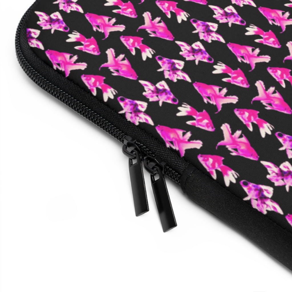 Geotrott Pink Goldfish Pattern Black Laptop Sleeve