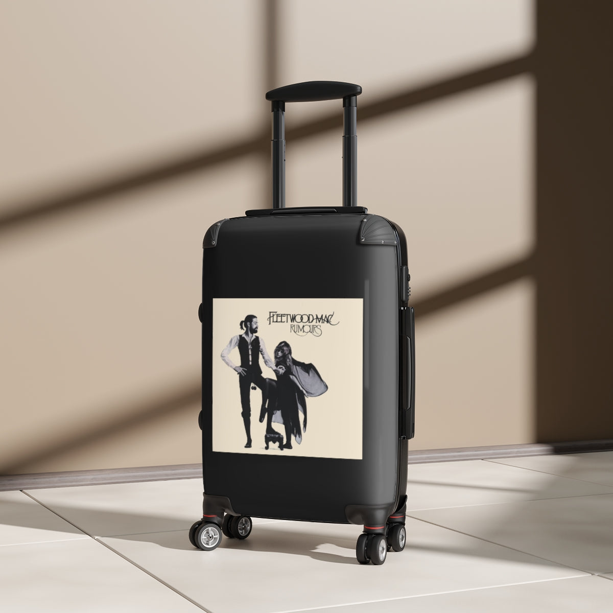 Geotrott Fleetwood Mac Rumours 1977 Black Cabin Suitcase Extended Storage Adjustable Telescopic Handle Double Wheeled Polycarbonate Hard Shell Built In Lock