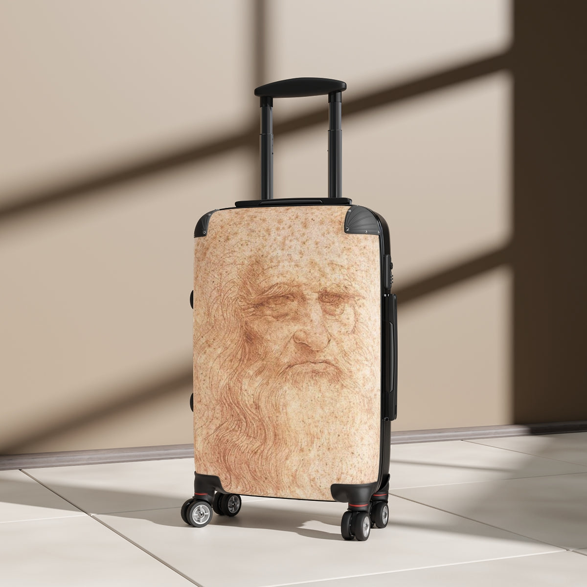 Getrott Portrait of a Man in Red Chalk by Leonardo Da Vinci Black Cabin Suitcase Extended Storage Adjustable Telescopic Handle Double wheeled Polycarbonate Hard-shell Built-in Lock-Bags-Geotrott
