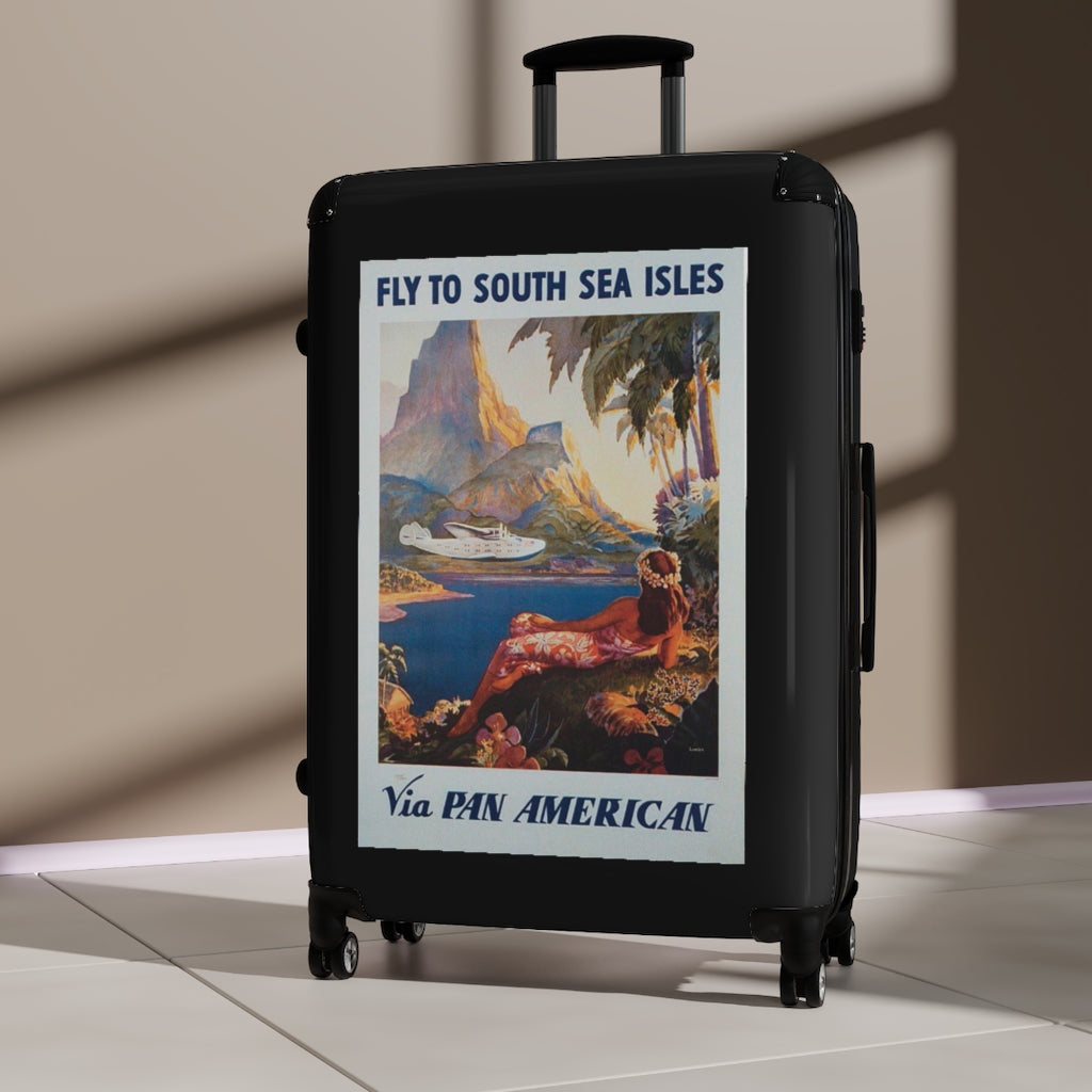 Geotrott Fly South Sea Isles Via Panamerican Airlines World Classic Poster Black Cabin Suitcase Extended Storage Adjustable Telescopic Handle Double Wheeled Polycarbonate Hard-Shell Built-In Lock
