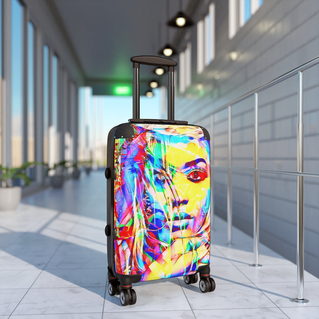 Geotrott Shenika Face Graffiti Art Cabin Suitcase Extended Storage Adjustable Telescopic Handle Double Wheeled Polycarbonate Hard-Shell Built-In Lock
