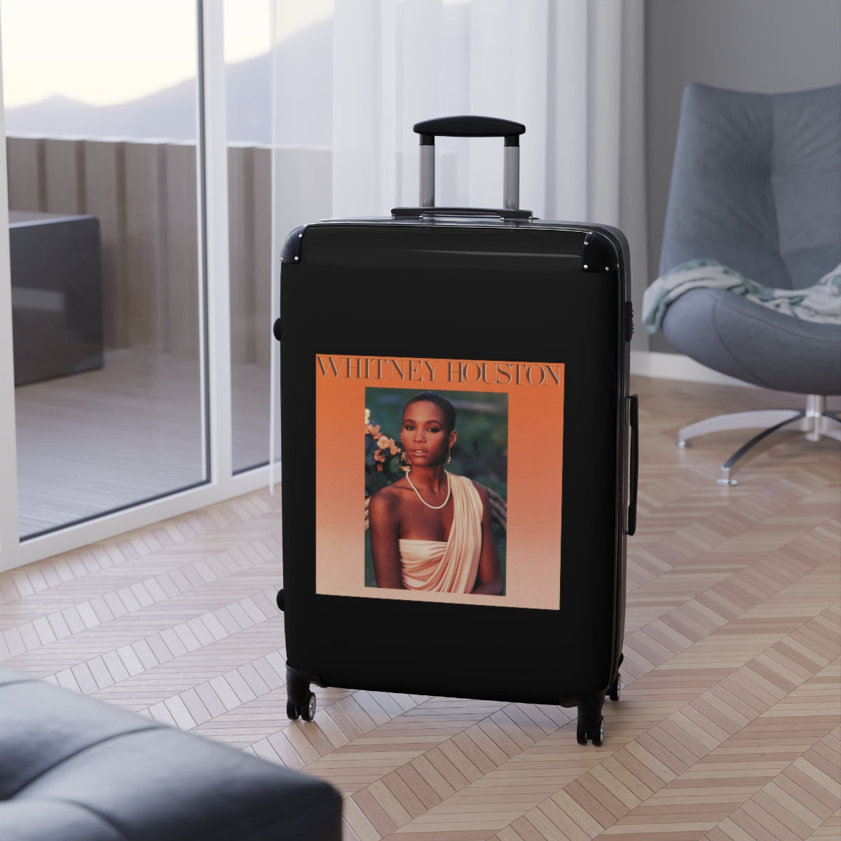 Geotrott Whitney Houston Whitney Houston 1985 Black Cabin Suitcase Extended Storage Adjustable Telescopic Handle Double Wheeled Polycarbonate Hard Shell Built In Lock