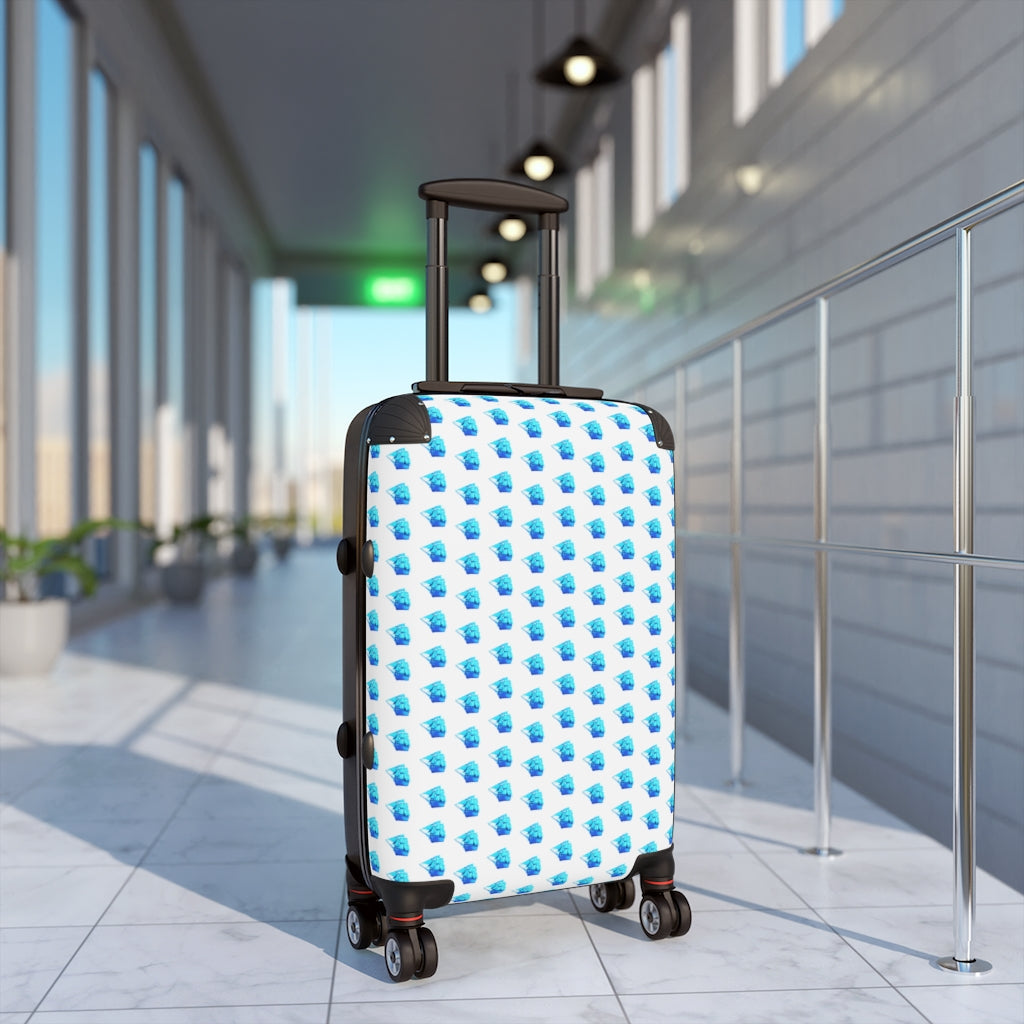 Geotrott Old Sail Ships Blue Pattern White Cabin Luggage Extended Storage Adjustable Telescopic Handle Double Wheeled Polycarbonate Hard-Shell Built-In Lock