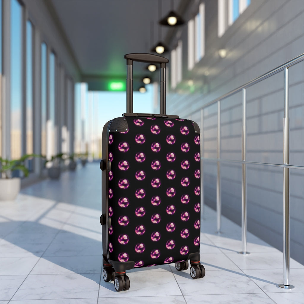 Geotrott Disco Balls Pink Pattern Black Cabin Suitcase Extended Storage Adjustable Telescopic Handle Double Wheeled Polycarbonate Hard-Shell Built-In Lock