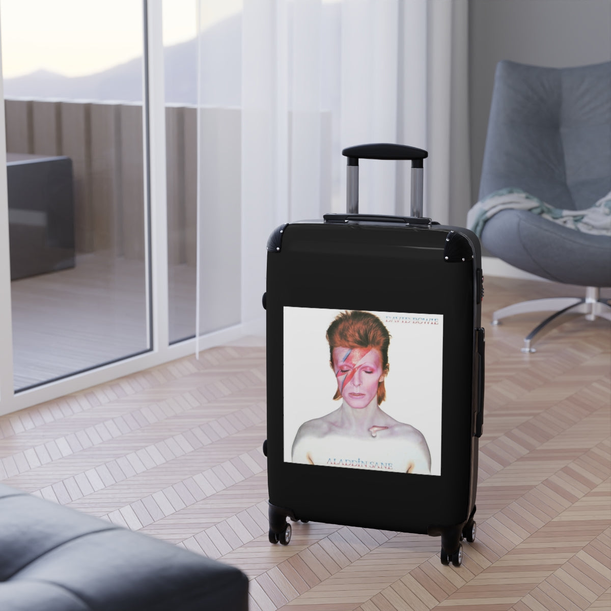 Geotrott David Bowie Aladdin Sane 1973 Black Cabin Suitcase Extended Storage Adjustable Telescopic Handle Double Wheeled Polycarbonate Hard Shell Built In Lock