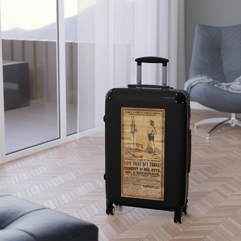 Geotrott Pablo Fanques Circus Royal Town Meadows Rochdale The Last Night But Three Mr Kite Mr J Henderson World Classic Poster Black Cabin Suitcase Carry-On Travel Check Luggage 4-Wheel Spinner Suitcase Bag Multiple Colors And Sizes
