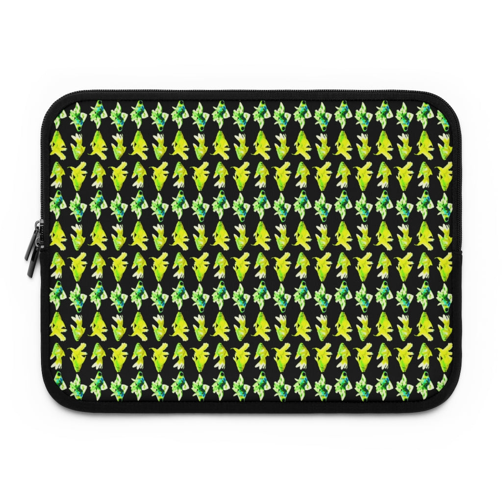 Getrott Green Goldfish Pattern Black Laptop Sleeve-Laptop Sleeve-Geotrott