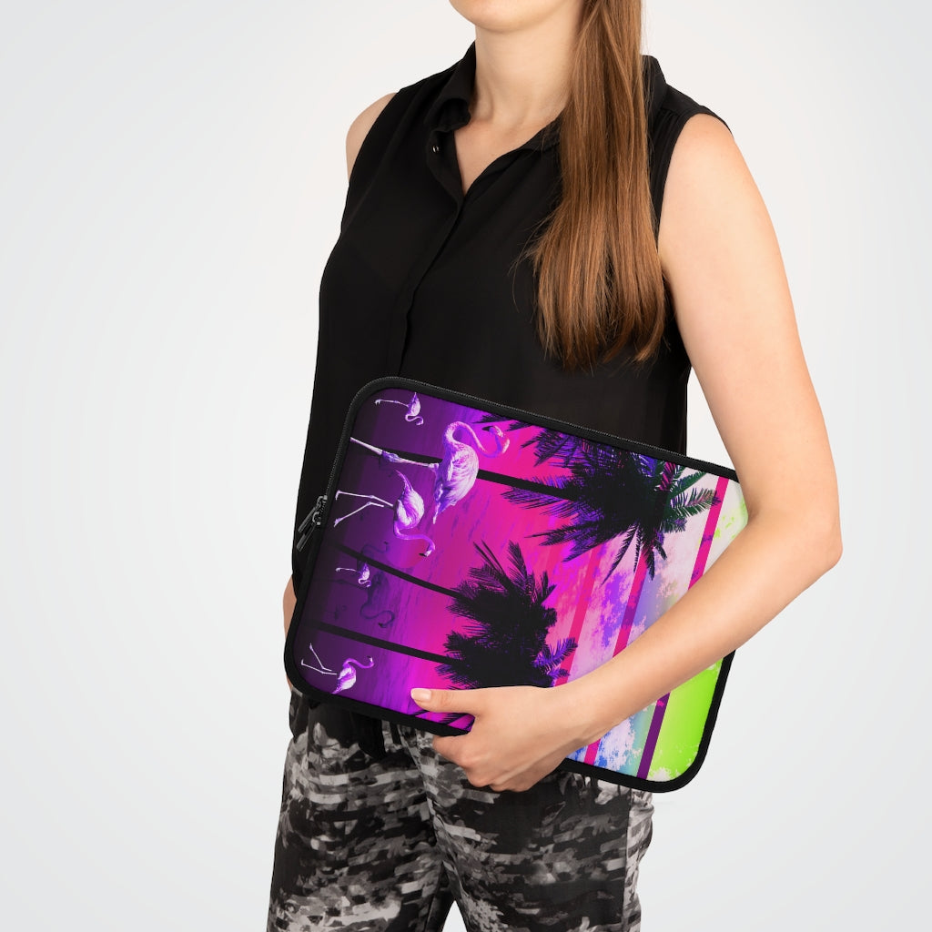 Geotrott Pink Beach Sunset Flamingos Laptop Sleeve