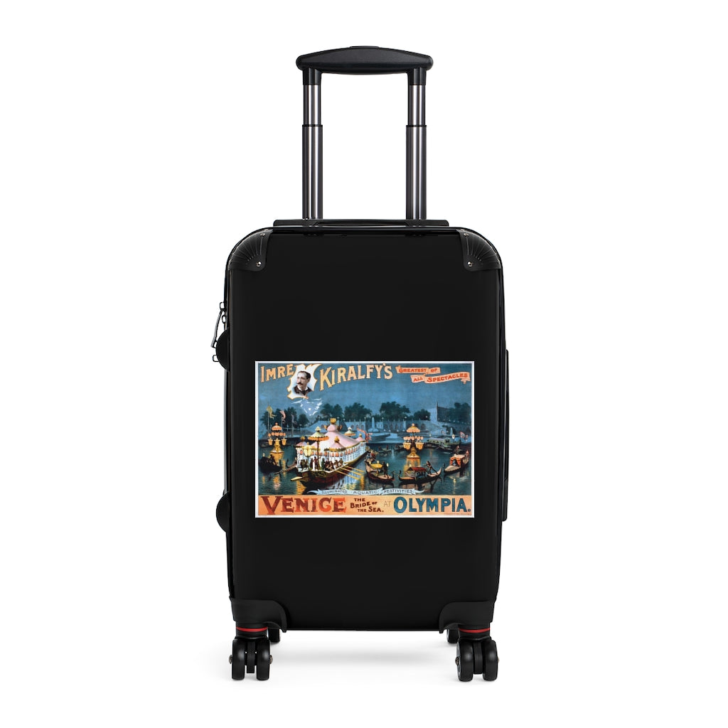 Getrott The Deliverance of Pisanl Imre Kiralfys Grand Historic Spectacle Venice The Bridge of the Sea at Olympia 2 World Classic Poster Black Cabin Suitcase Carry-On Travel Check Luggage 4-Wheel Spinner Suitcase Bag Multiple Colors and Sizes-Bags-Geotrott