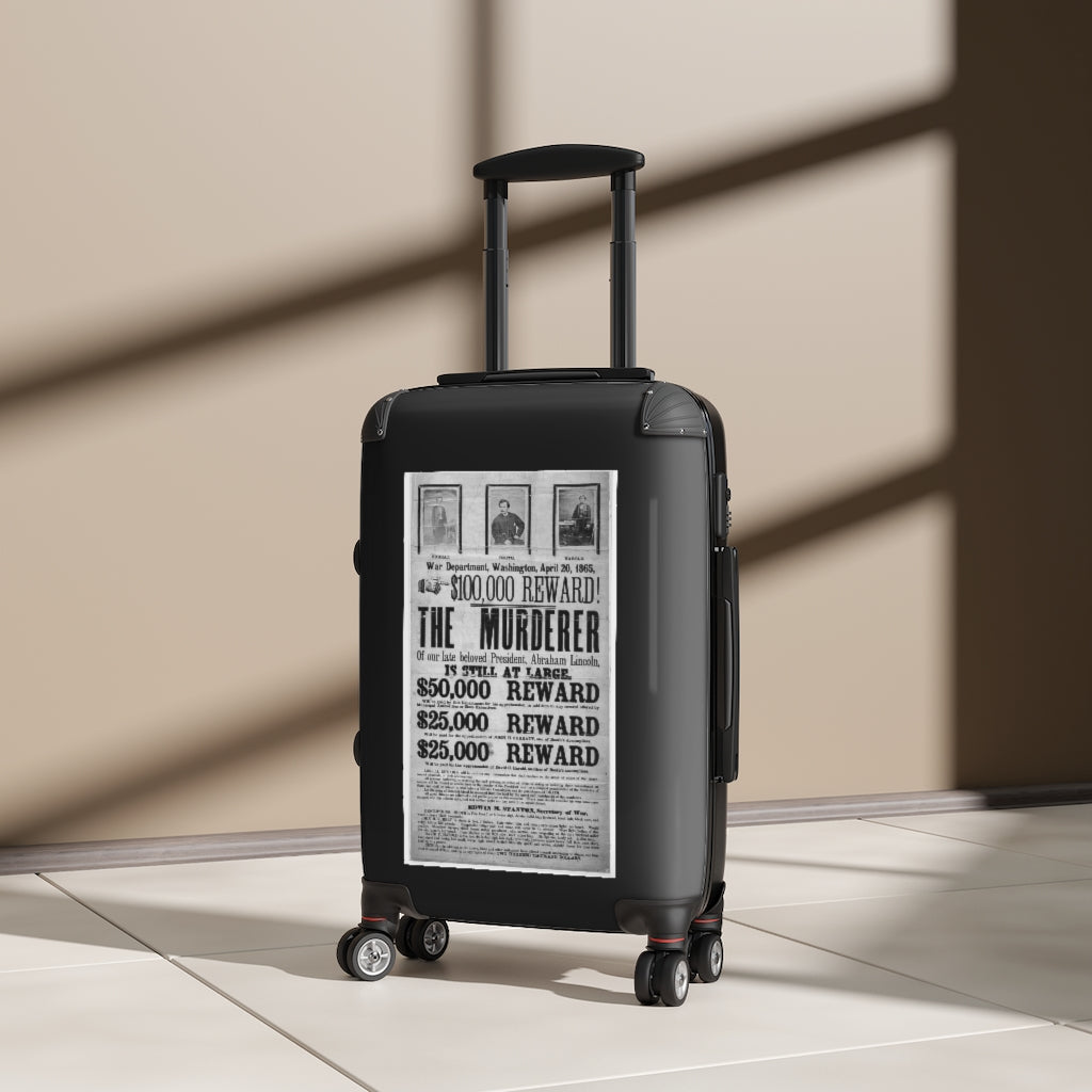 Getrott War Department Washington April 20th 1865 100,000 Reward The Murdered of Abraham Lincoln World Classic Poster Black Cabin Suitcase Carry-On Travel Check Luggage 4-Wheel Spinner Suitcase Bag Multiple Colors and Sizes-Bags-Geotrott