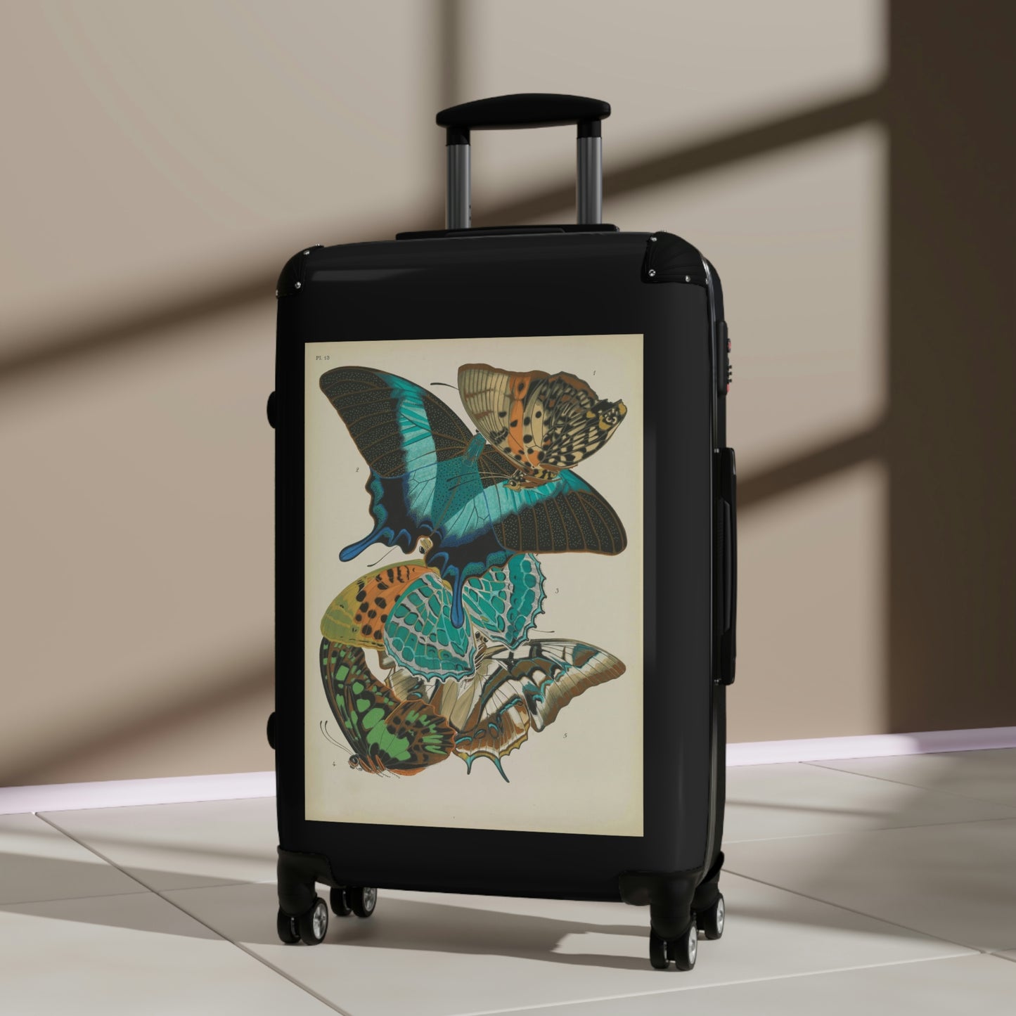 Getrott Butterflies Macrolepidopteran Rhopalocera Lepidoptera Turquoise Colors Cabin Suitcase Rolling Luggage Extended Storage Adjustable Telescopic Handle Double wheeled Polycarbonate Hard-shell Built-in Lock-Bags-Geotrott